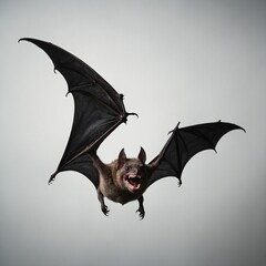 A spooky bat with sharp fangs, hovering in white space



