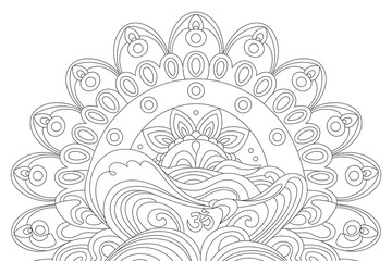 Fototapeta premium Intricate mandala design, sun and waves, detailed floral patterns. 