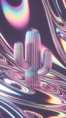3D cactus, iridescent background, vibrant colors.

