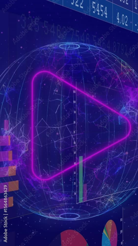 Aufkleber animation of multiple graphs and numbers charts with connected dots on globe over blue background