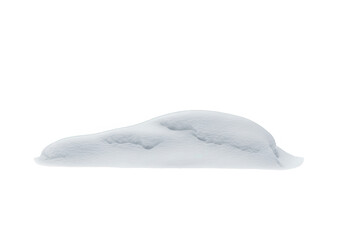 A small, lumpy pile of pristine white snow is isolated on transparent background, showcasing a realistic winter texture
