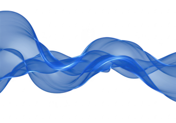 A serene blue smoke wave flows smoothly in a dynamic curve isolated on transparent background, creating an elegant abstract design