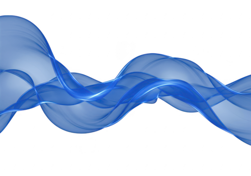 A serene blue smoke wave flows smoothly in a dynamic curve isolated on transparent background, creating an elegant abstract design