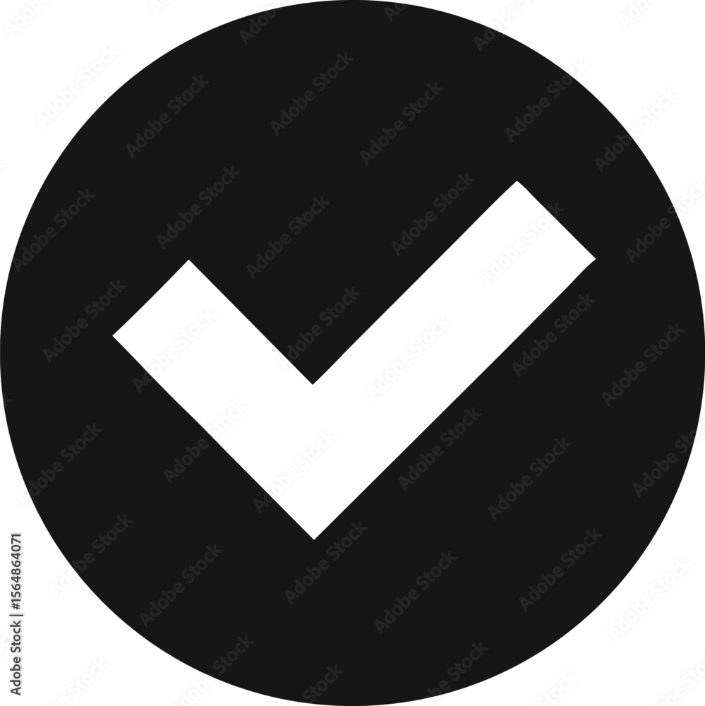 Poster check mark icon on black button indicating approval confirmation