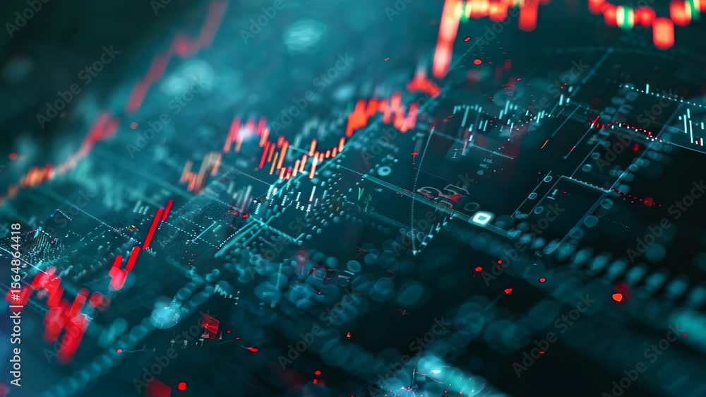 Poster abstract digital graph showing financial market trends and data analysis