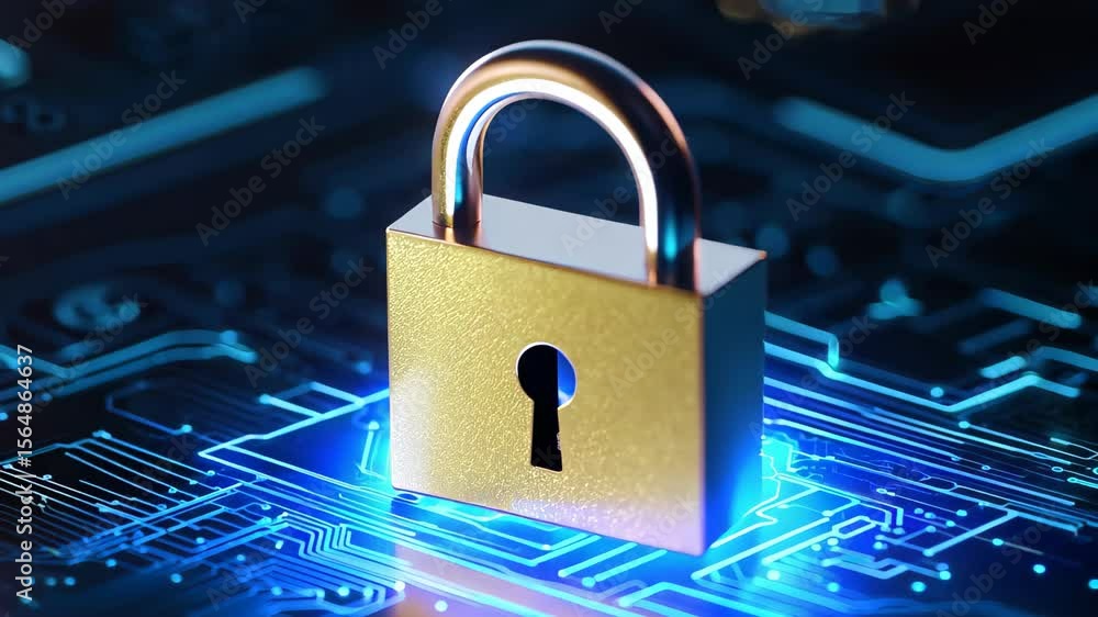 Aufkleber secure digital lock on circuit board background for cybersecurity concept