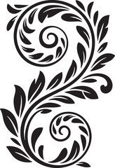 Black floral scrollwork with swirling leaves and vines white