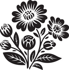 Black floral bouquet with detailed petals and leaves flowers