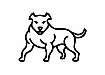 Fototapeta premium Illustration of a stylized pitbull with a stern expression standing alert in a simple line drawing