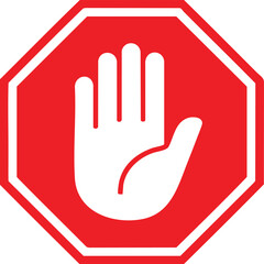 Red stop sign with white hand symbol vector
