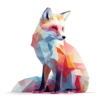 Geometric Low Poly Fox Artwork &ndash; Colorful Abstract Animal on White Background