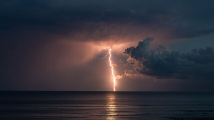 Dramatic Lightning Strike Over Open Sea During Storm