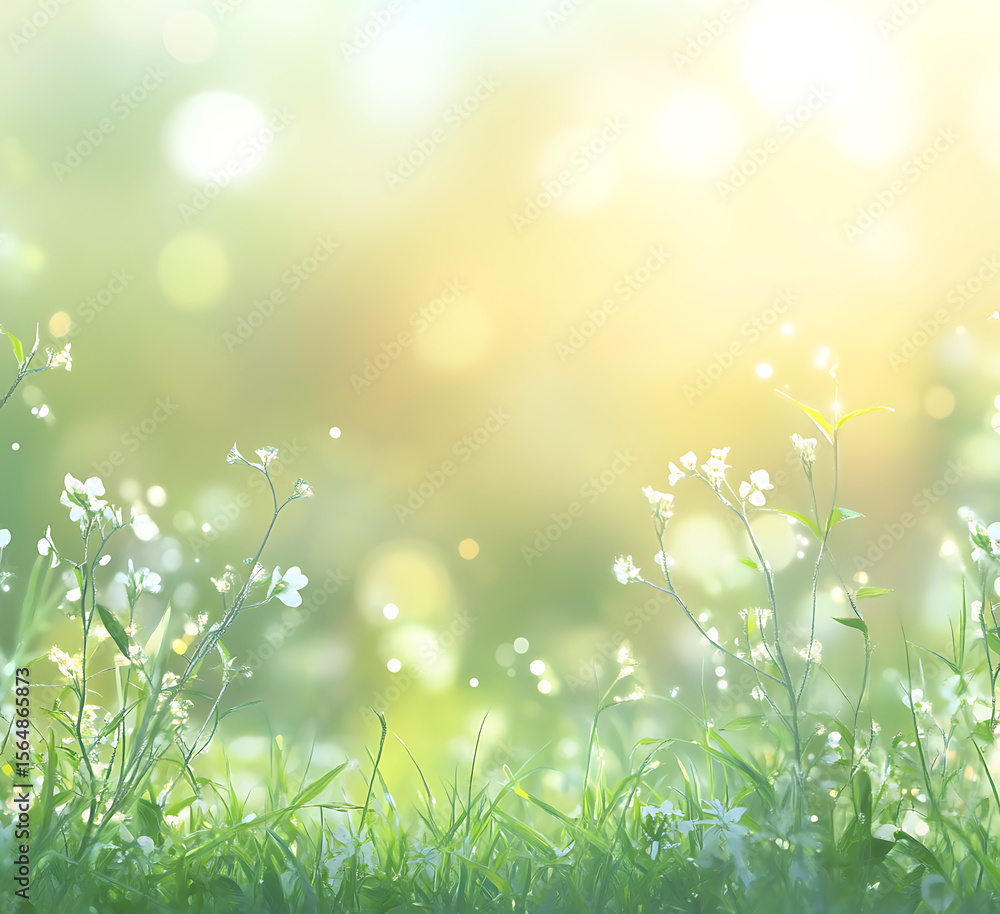 Aufkleber beautiful blurred spring background with green grass and a bokeh light effect, with ample copy space