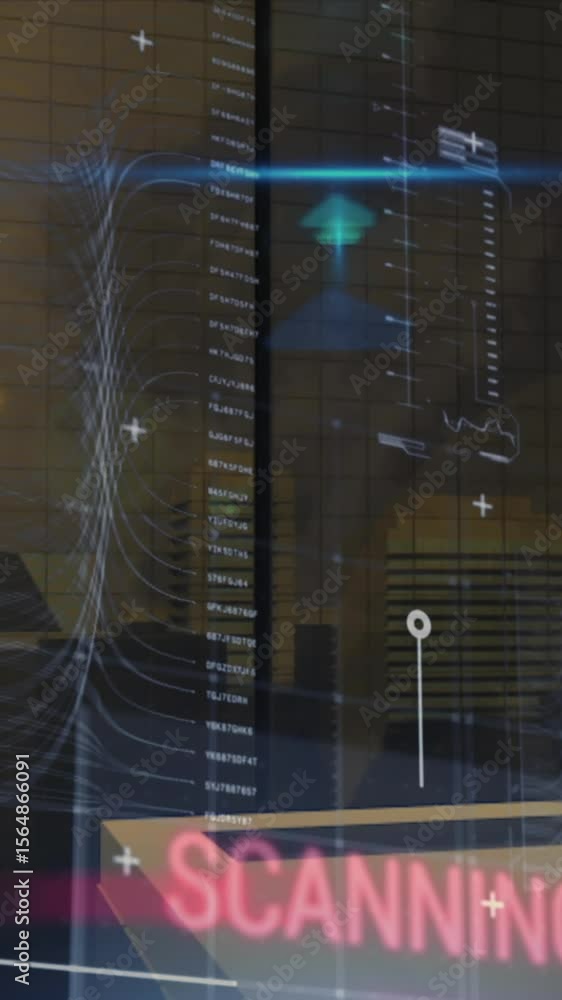 Aufkleber animation of graphs, texts and computer language over modern buildings against cloudy sky