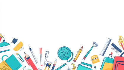 Flat Vector Banner School Supplies Border
