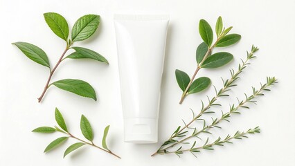 Natural Purity: Skincare Tube with Fresh Green Leaves