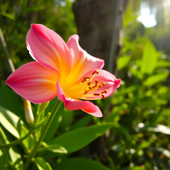 Fototapeta premium Magische Natur – Rosa Blüte im Traumlicht mit Wasserperlen