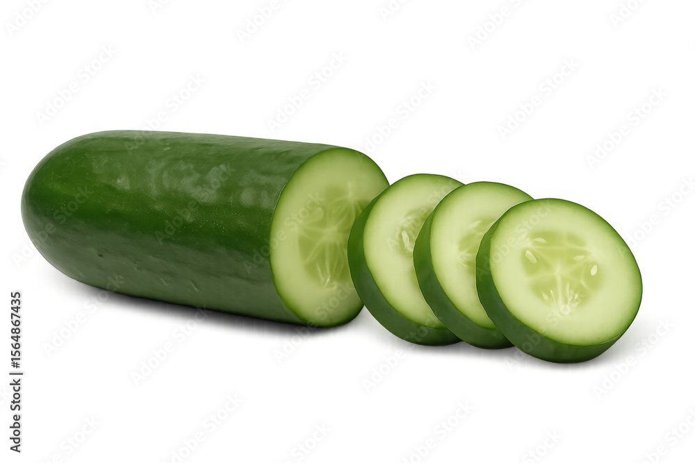Poster sliced cucumber isolated on transparent background, showcasing its freshness and ready for culinary 