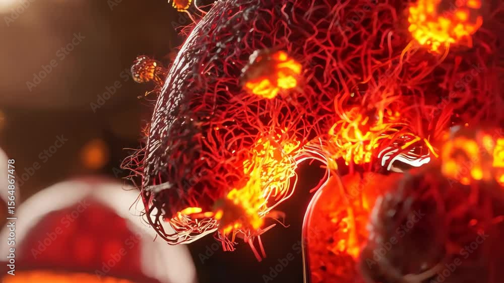 Poster intricate close-up of red cells highlighting biological structures