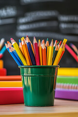 Colorful School Supplies Chalkboard Background