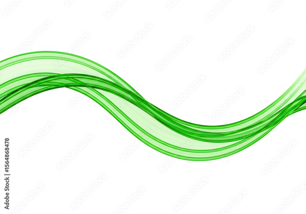 Poster abstract green flowing wave lines isolated on transparent background, creating a dynamic and elegant