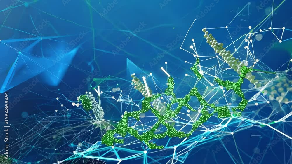 Poster abstract molecular structure with network connections on blue background