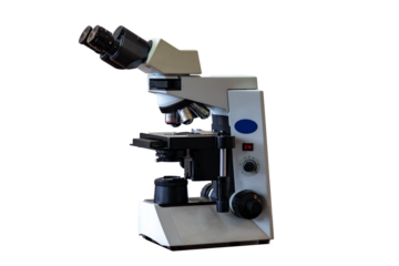 Powerful modern binocular microscope in a scientific laboratory environment