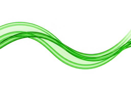 Abstract green flowing wave lines isolated on transparent background, creating a dynamic and elegant motion effect
