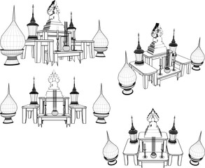 Vector sketch illustration of altar design for worship of gods and goddesses