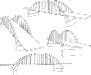 vector sketch illustration of architectural design of old classic vintage wooden and concrete bridge construction