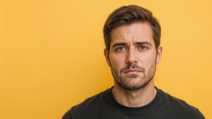 Obraz premium Man expressing sadness against bright yellow background