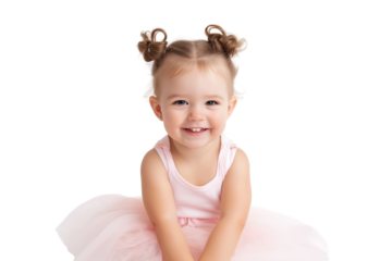 Adorable toddler girl in pink tutu isolated on white background