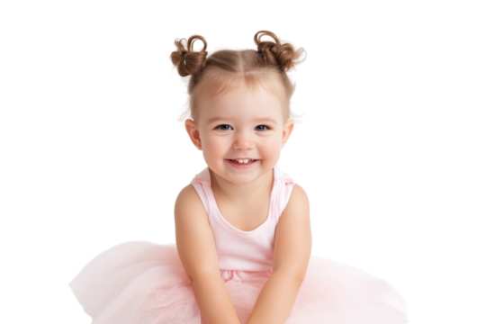Adorable toddler girl in pink tutu isolated on white background