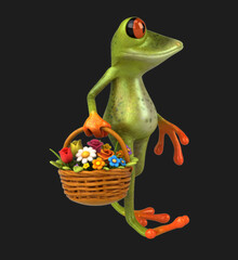 Fun 3D cartoon frog with flowers