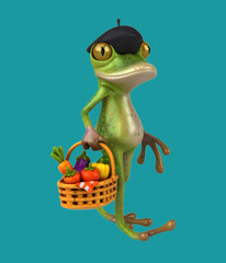 Fun 3D cartoon frog with vegetables