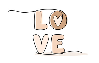 love. A love word outlined in a line. An element for decorating a greeting card or invitation.