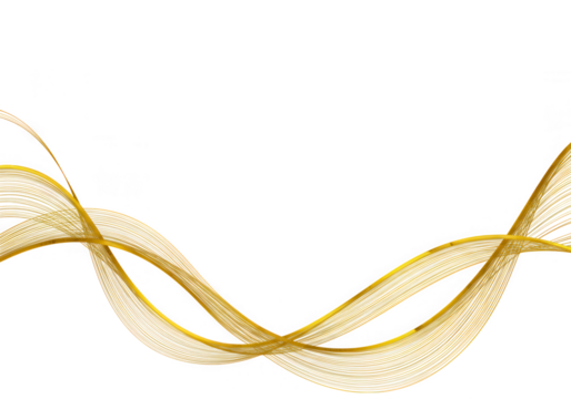 Abstract golden waves flow gracefully, isolated on transparent background