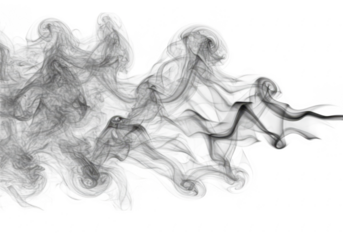 Abstract grey smoke wisps create intricate patterns, isolated on transparent background