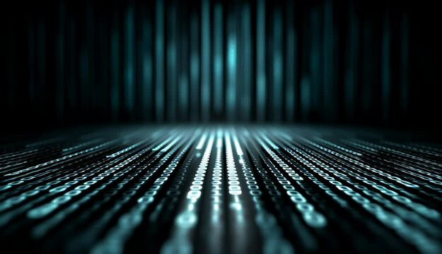 Digital cyberspace high speed data flow binary code glowing blue light creating dynamic futuristic technology environment