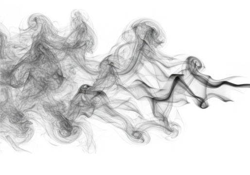 Abstract grey smoke wisps create intricate patterns, isolated on transparent background