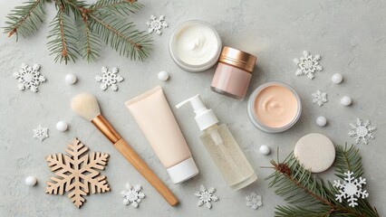 Winter Beauty Essentials: A Cosy Skincare and Makeup Arrangement