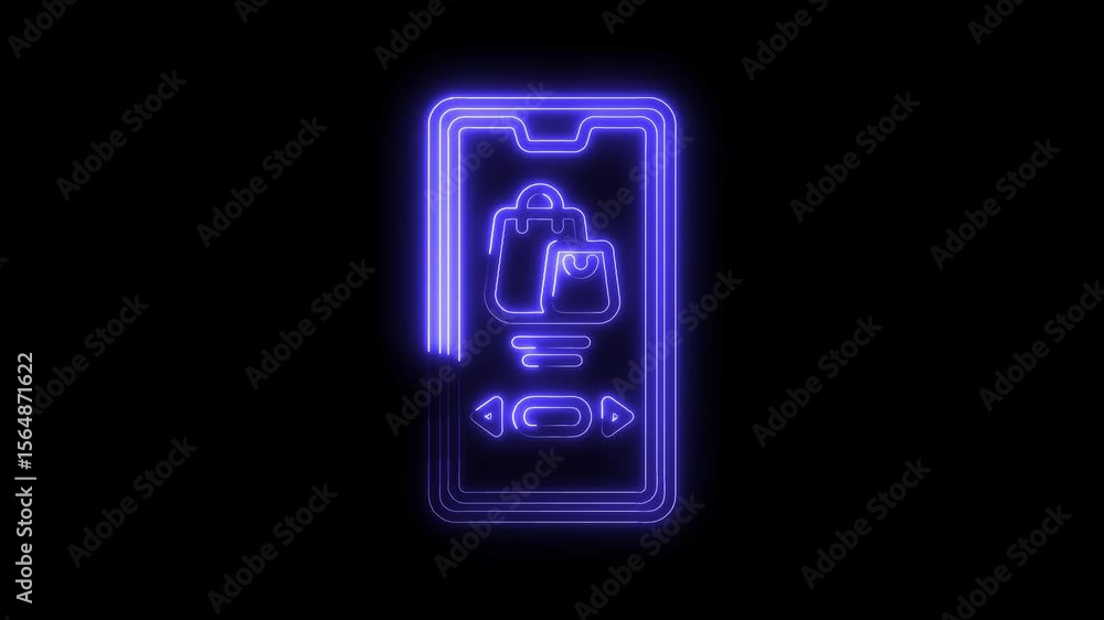 Aufkleber neon illuminated smartphone display for shopping depicting online store or ecommerce application ui