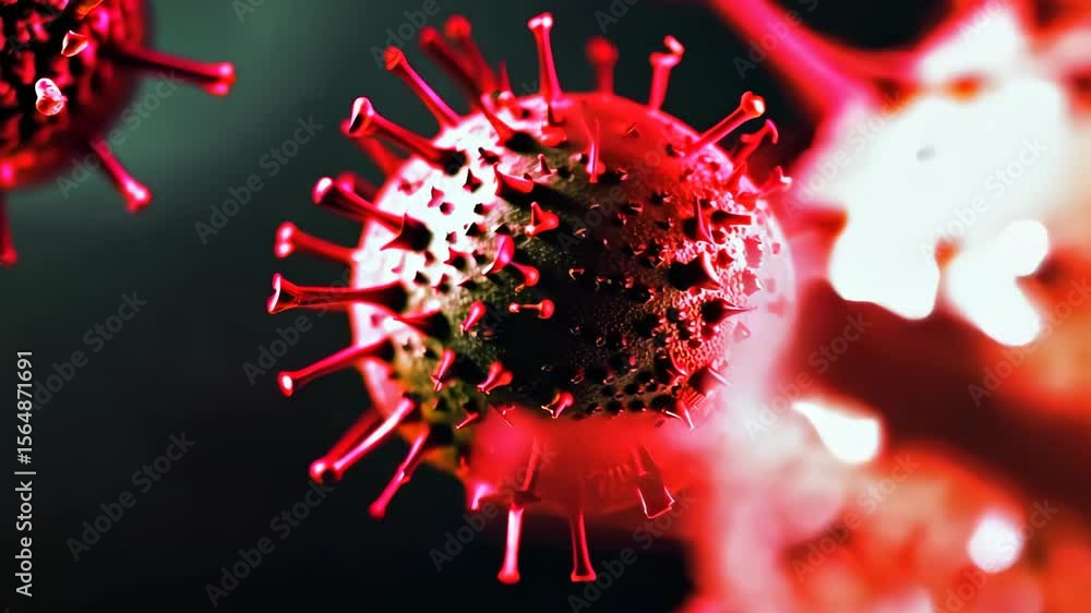 Poster close-up of abstract virus cell with red and black background design