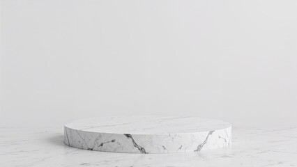 Elegant marble podium against textured white wall