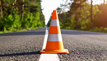 Safety Cone Placed on Rural Road