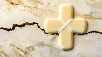 Pale Yellow Cross on Cracked Marble Texture