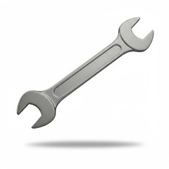 Metallic Wrench Tool on White Background with Shadow Effect