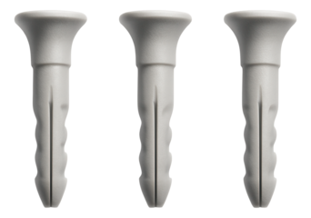 Wall anchors suitable for hanging large paintings in a home gallery, made from strong plastic with a flared end for better grip.