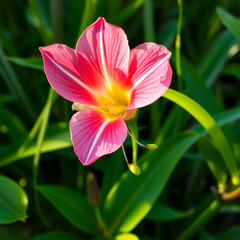 Fototapeta premium Magische Natur – Rosa Blüte im Traumlicht mit Wasserperlen