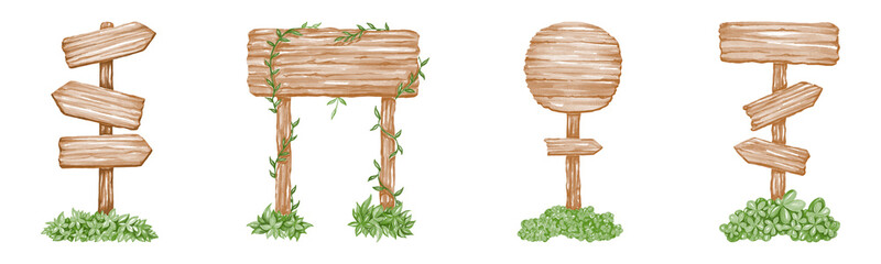 Watercolor wooden signs collection graphic illustration, can be used in many different ways such as decorating cards, signage, Halloween elements, digital prints, and more.